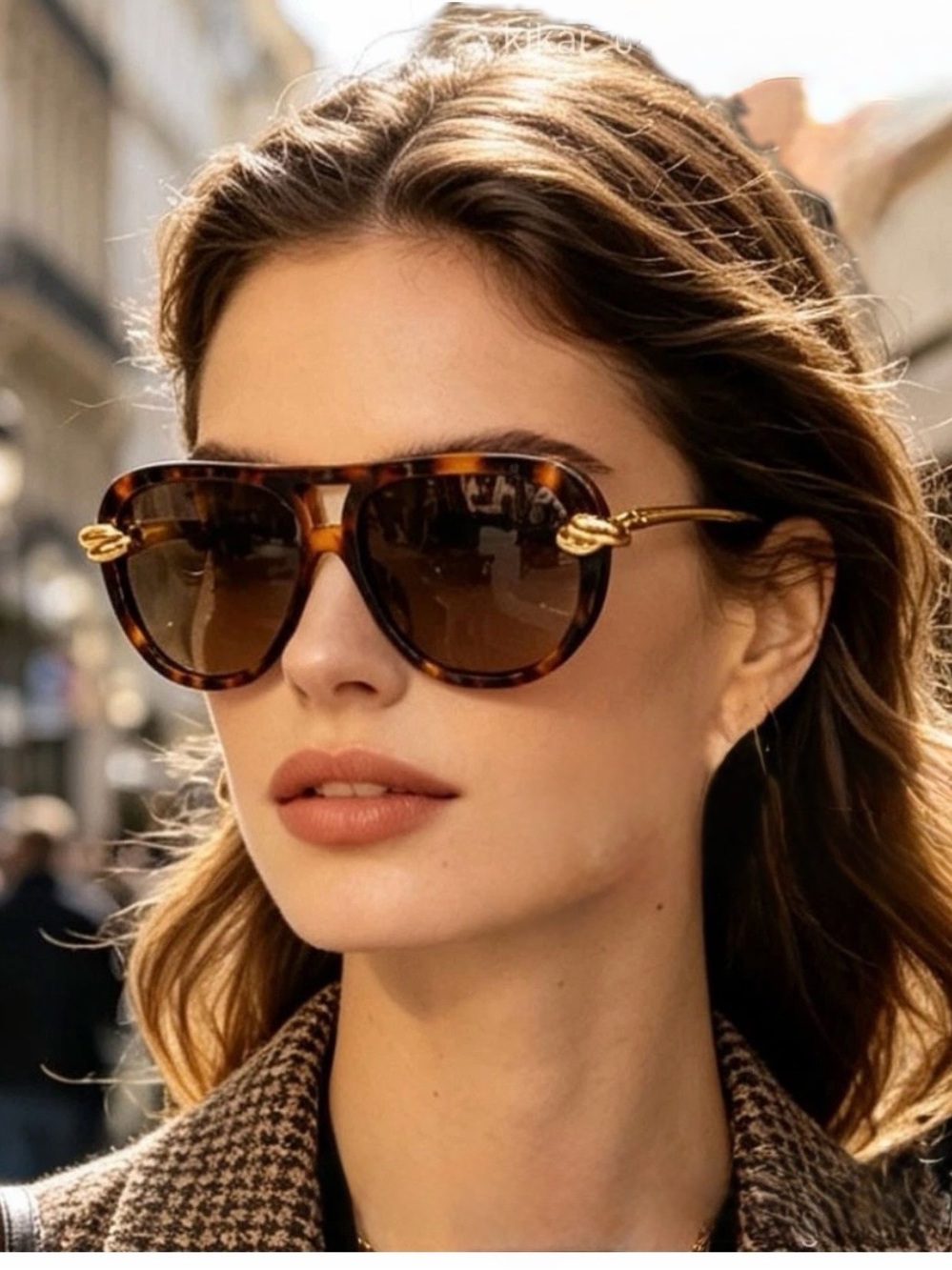 Bottega Veneta Tortoiseshell Sunglasses with Gold Knot Temples BV1418S